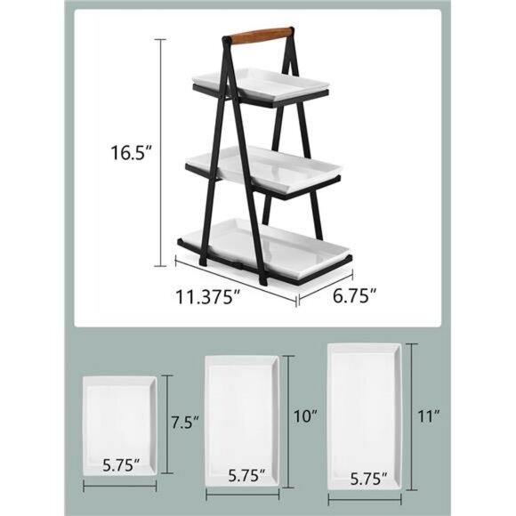 3 Tier Serving Tray, Porcelain Three Tiered Serving Trays Platters - Picture 2 of 7